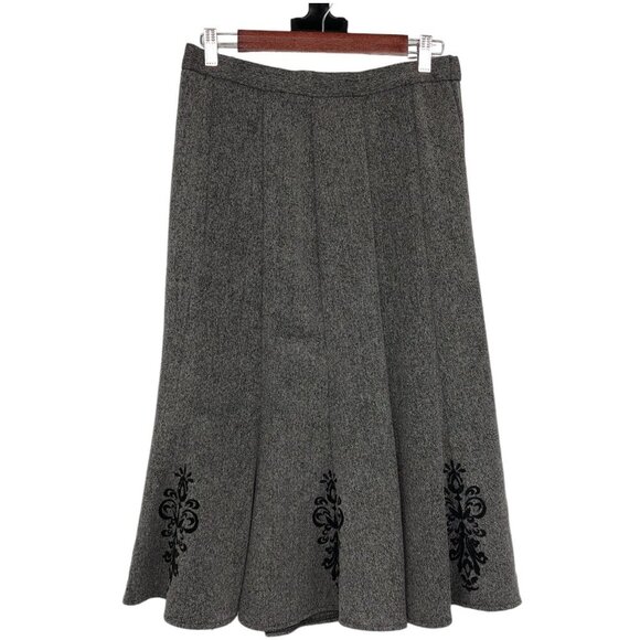 Tanjay Heathered Grey Embroidered Flared Midi Skirt size 10 - Picture 1 of 14